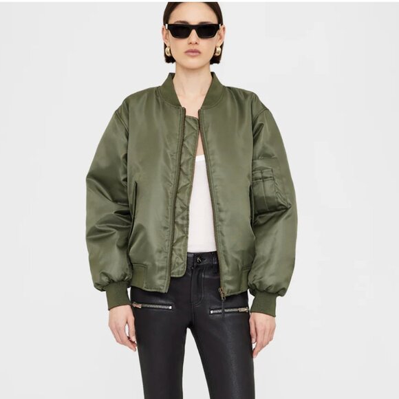 Anine Bing Leon Bomber Jacket in Army Green Size M - Picture 1 of 16